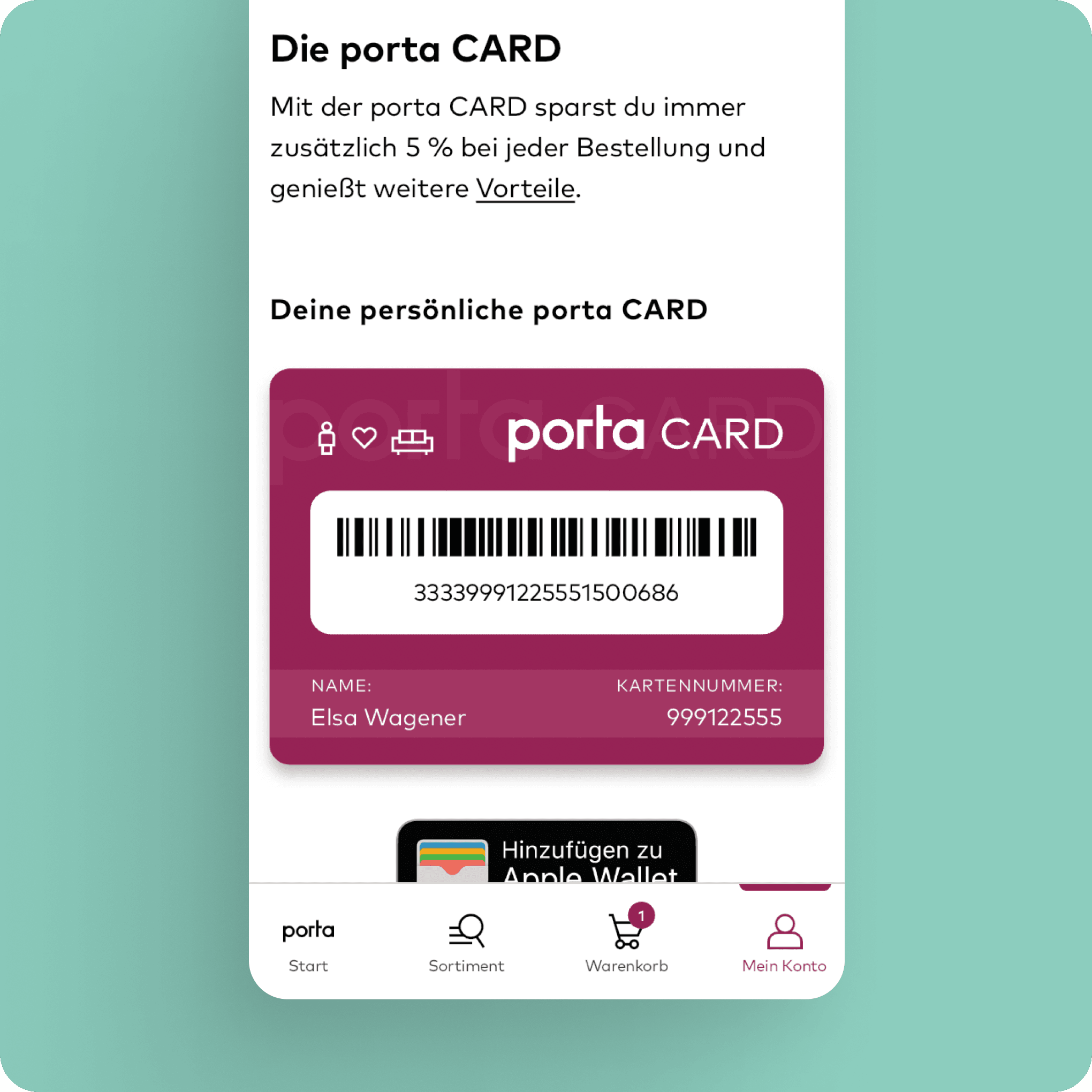 porta Bonus Card in Porta App