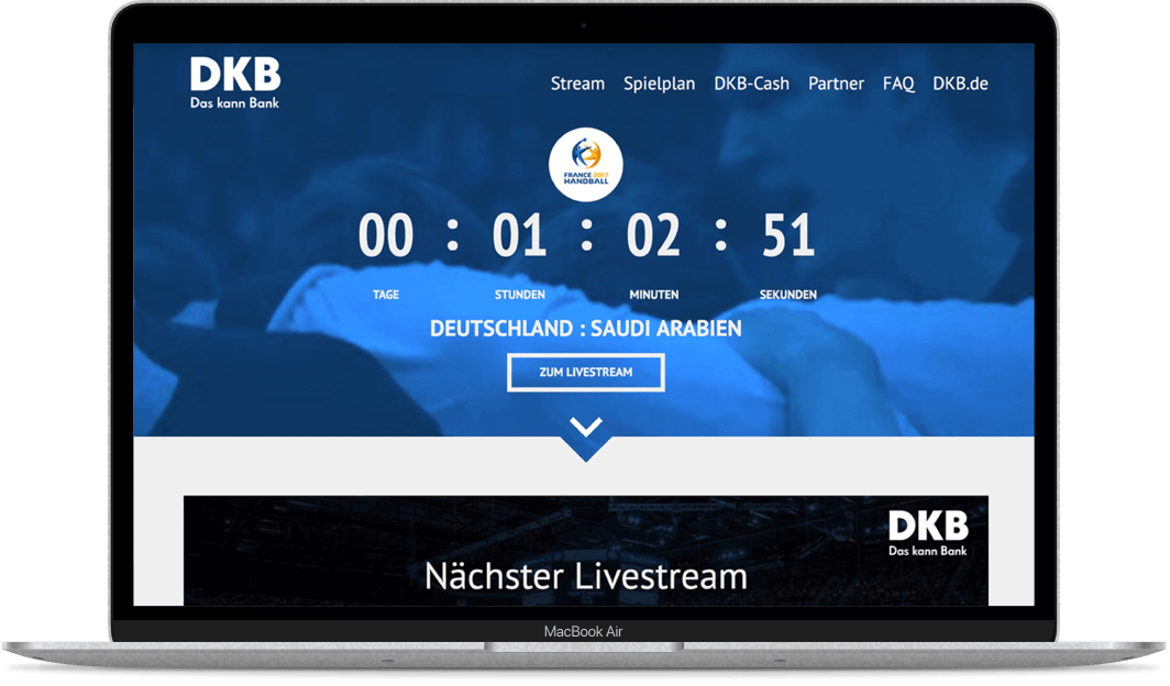 Protofy für die DKB: Startseite zur Live-Übertragung der Handball-WM